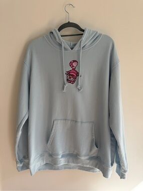 Disney Light Blue Crewneck Hoodie with Pink Cheshire Cat Patch